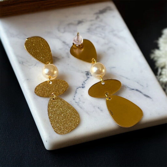 Shimmery Gold Pearl Dangler Earrings