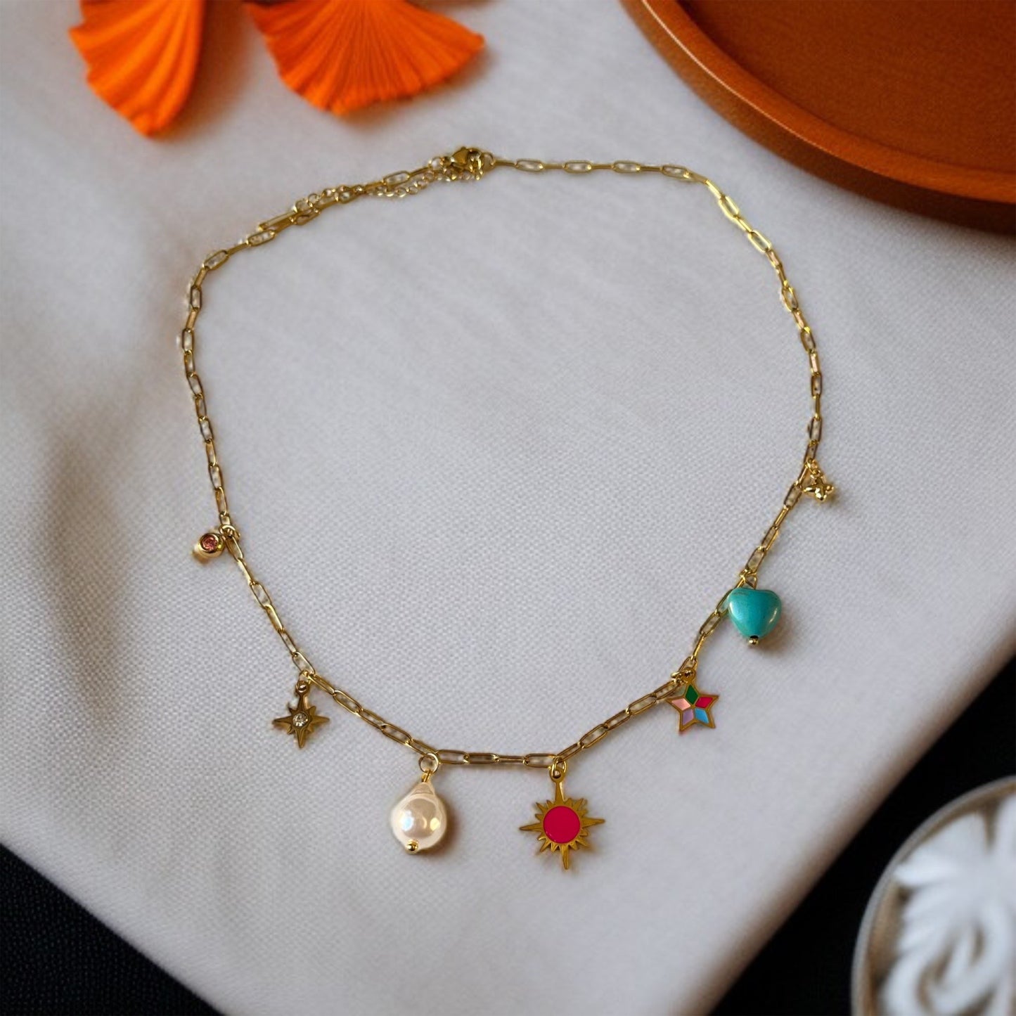 Multicolor Charms Chain Necklace