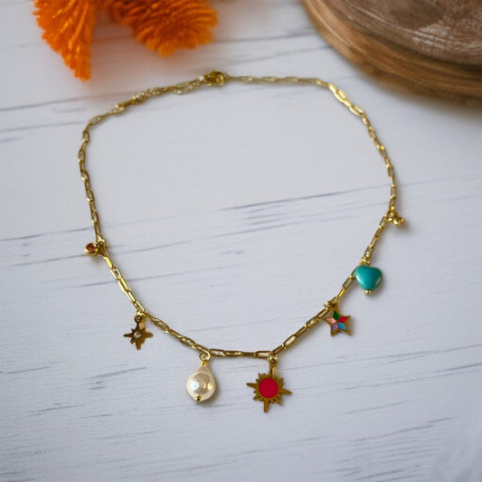 Multicolor Charms Chain Necklace