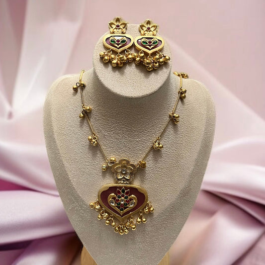 Pink Stone Ghungroo Necklace Set