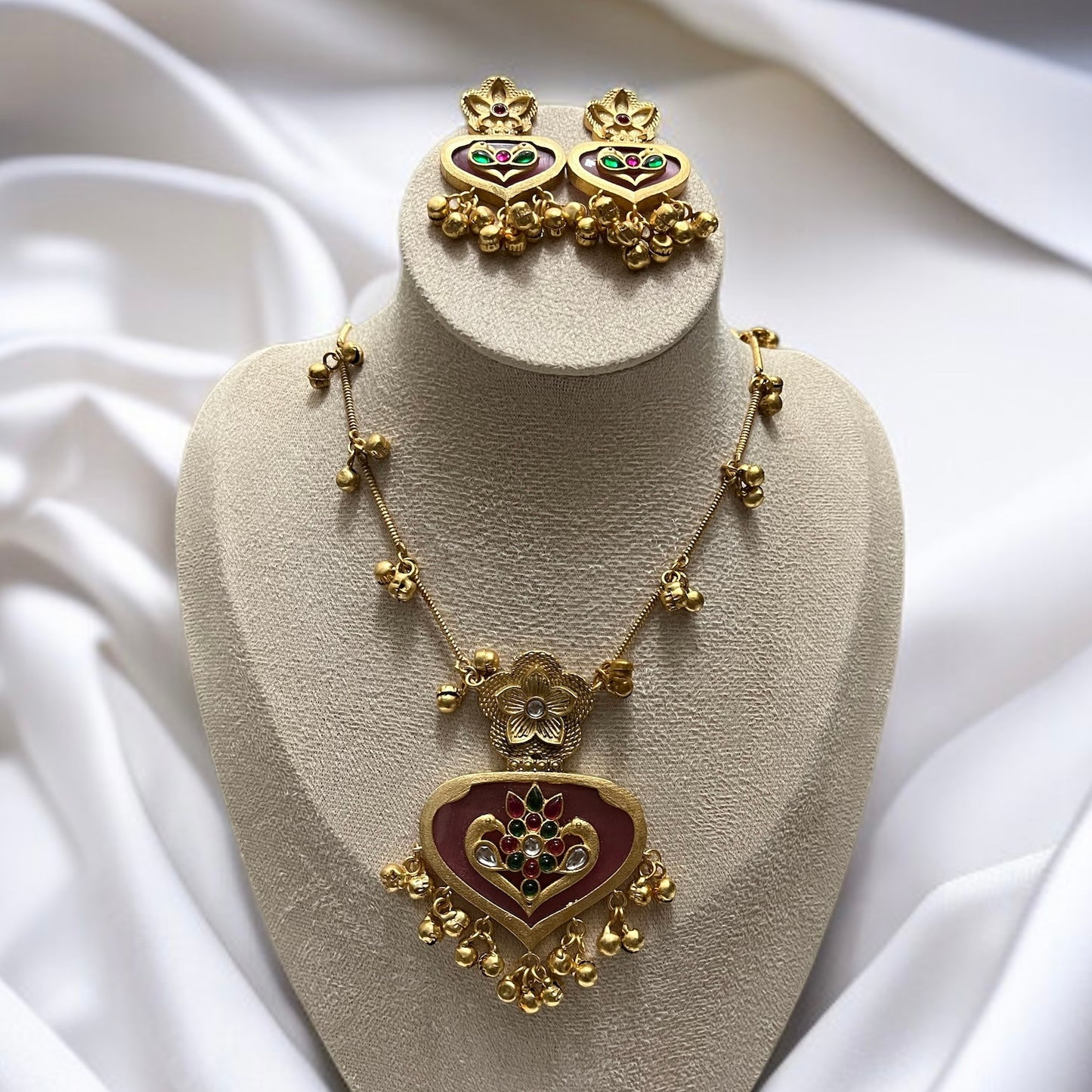 Pink Stone Ghungroo Necklace Set