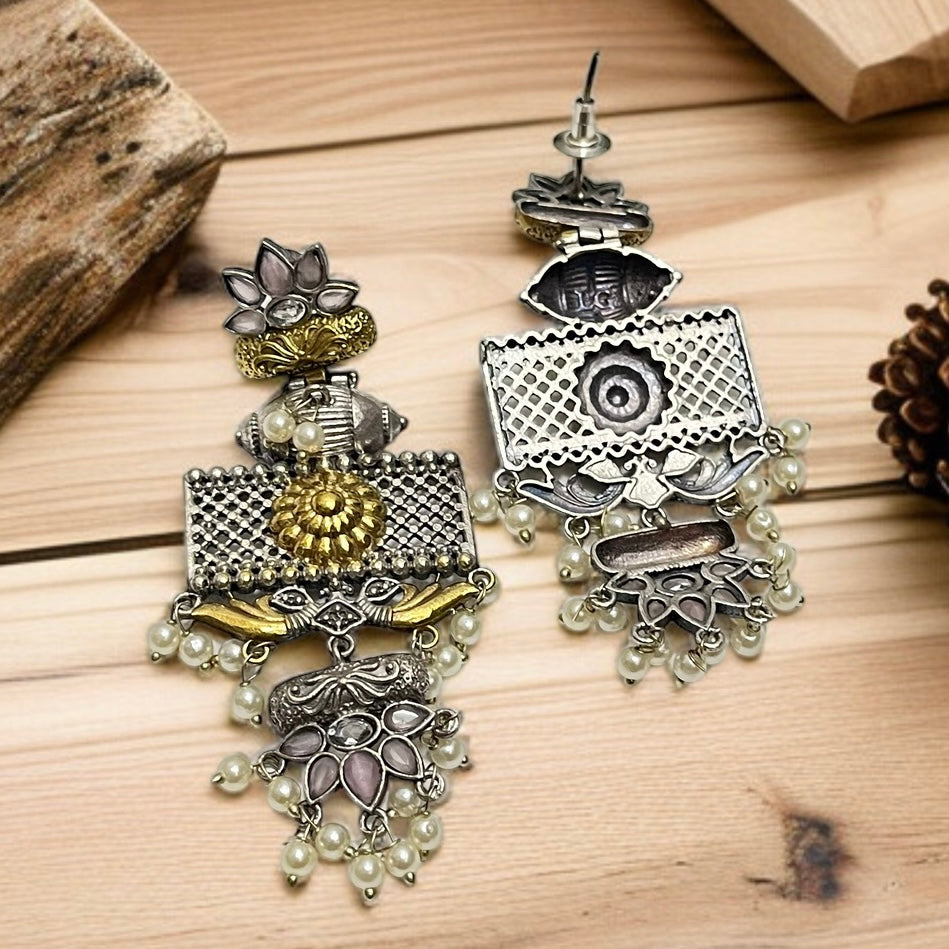 Dual Tone Dangler Earrings
