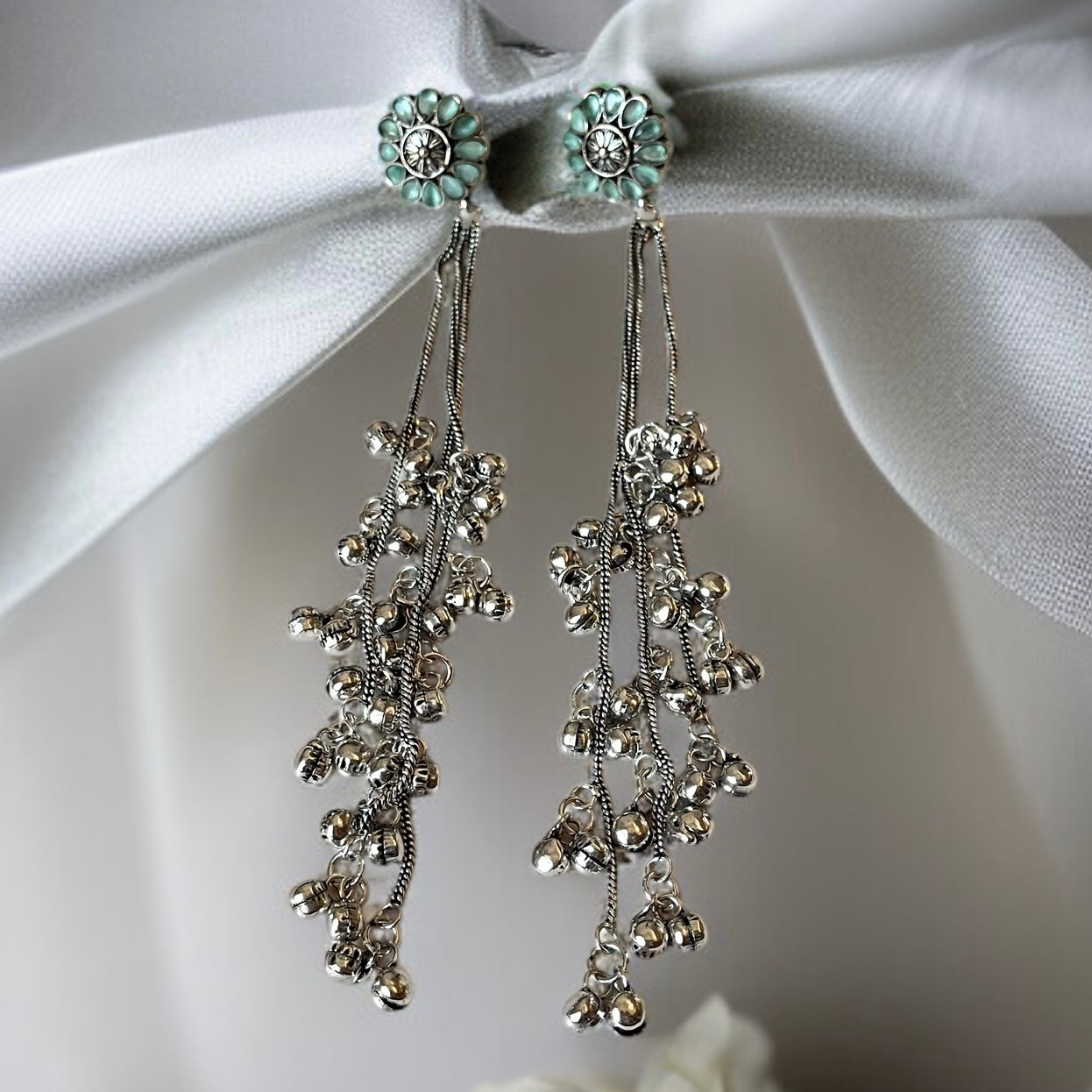 Mint Kashmiri Ghungroo Earrings