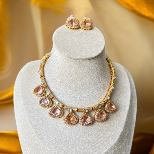 Pink Stone Necklace Set