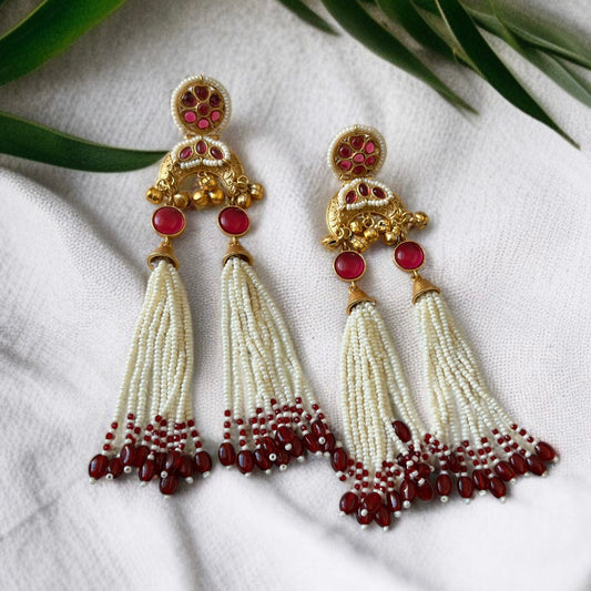 Ruby Pink Pearl Drop Earring