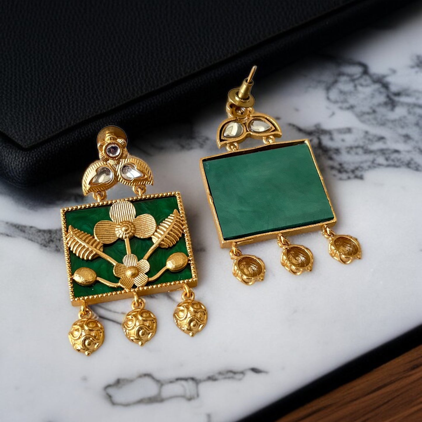 Brass Stone Drop Earrings