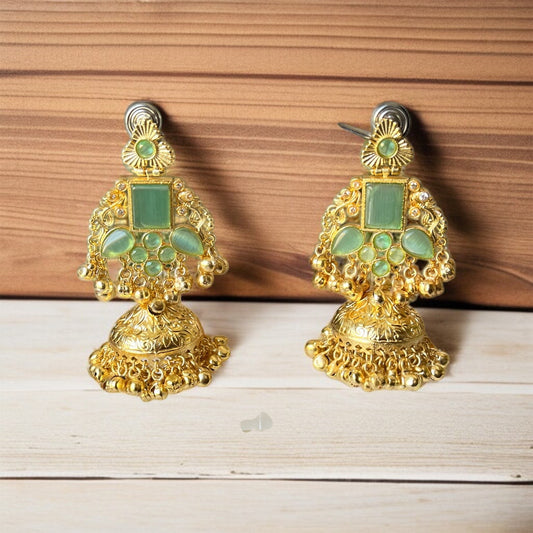 Brass Mint Ghungroo Jhumkas Earrings