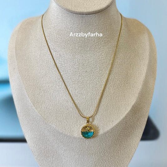 Aqua Pendant Chain Necklace