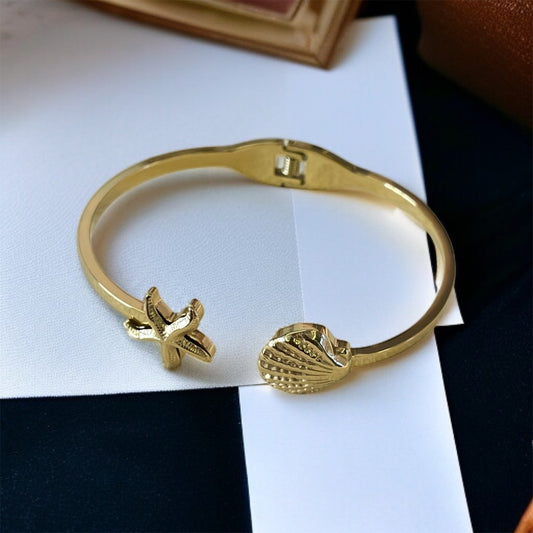 Gold Shell & Star Cuff Bracelet