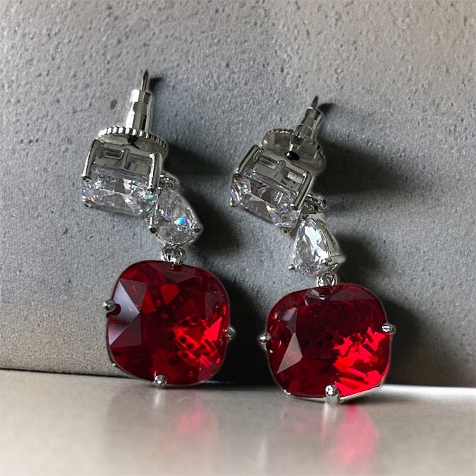 Semi Precious Red Stone Earrings