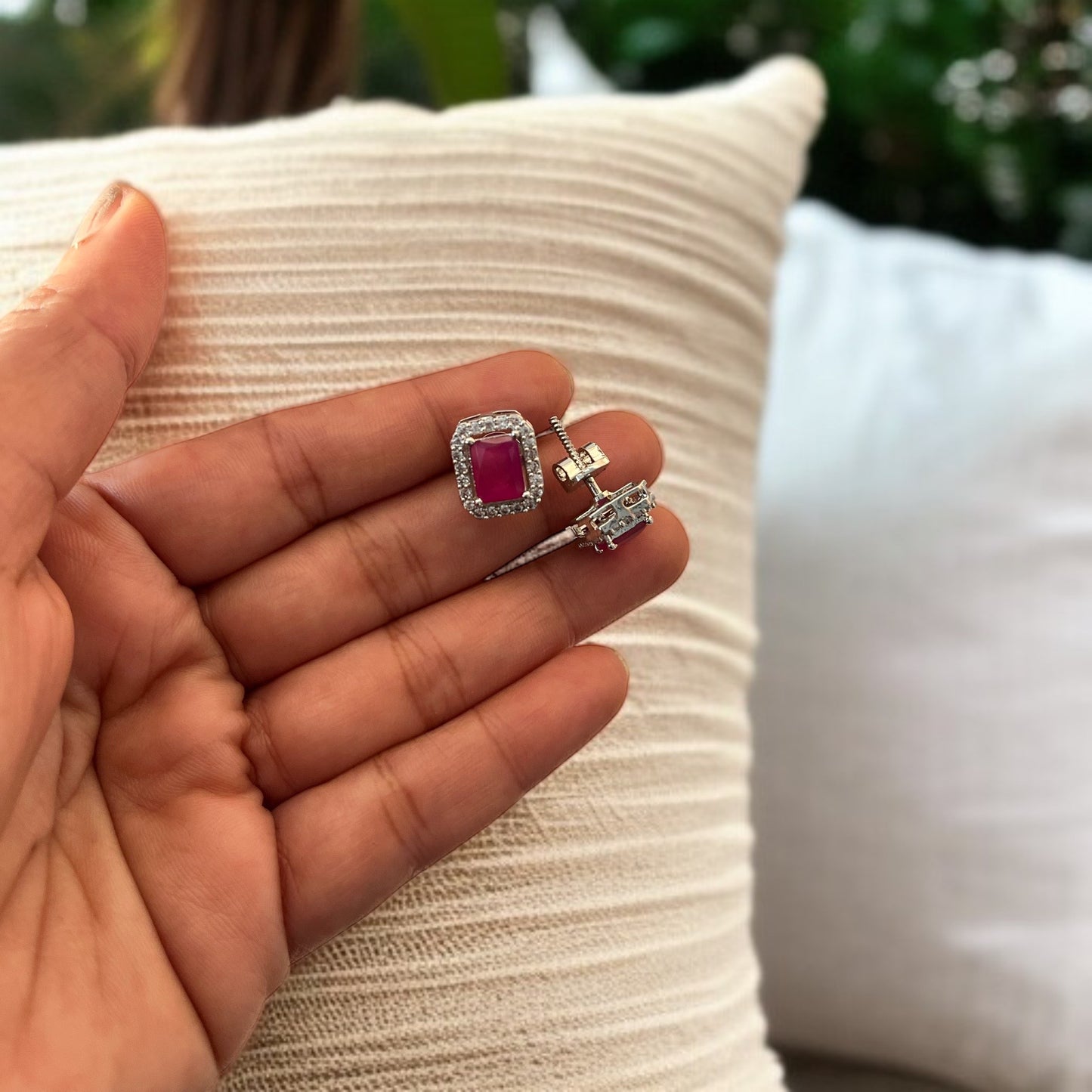 Ruby Pink Studs Earrings