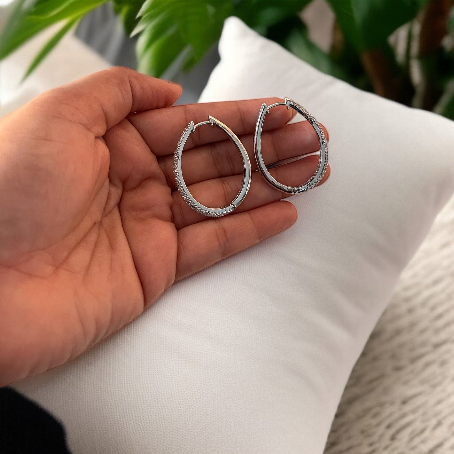 Rhodium Plated AD Hoop Earrings