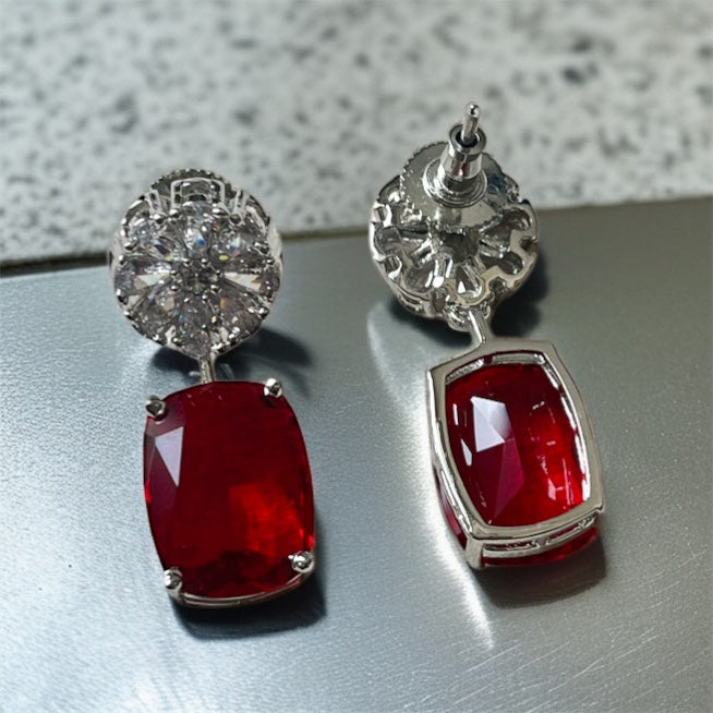 Ruby Red Stone Drop Earrings