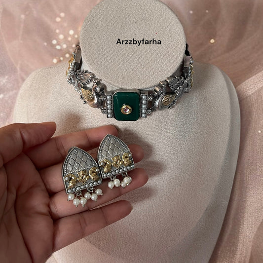 Dual Tone Choker Necklace Set