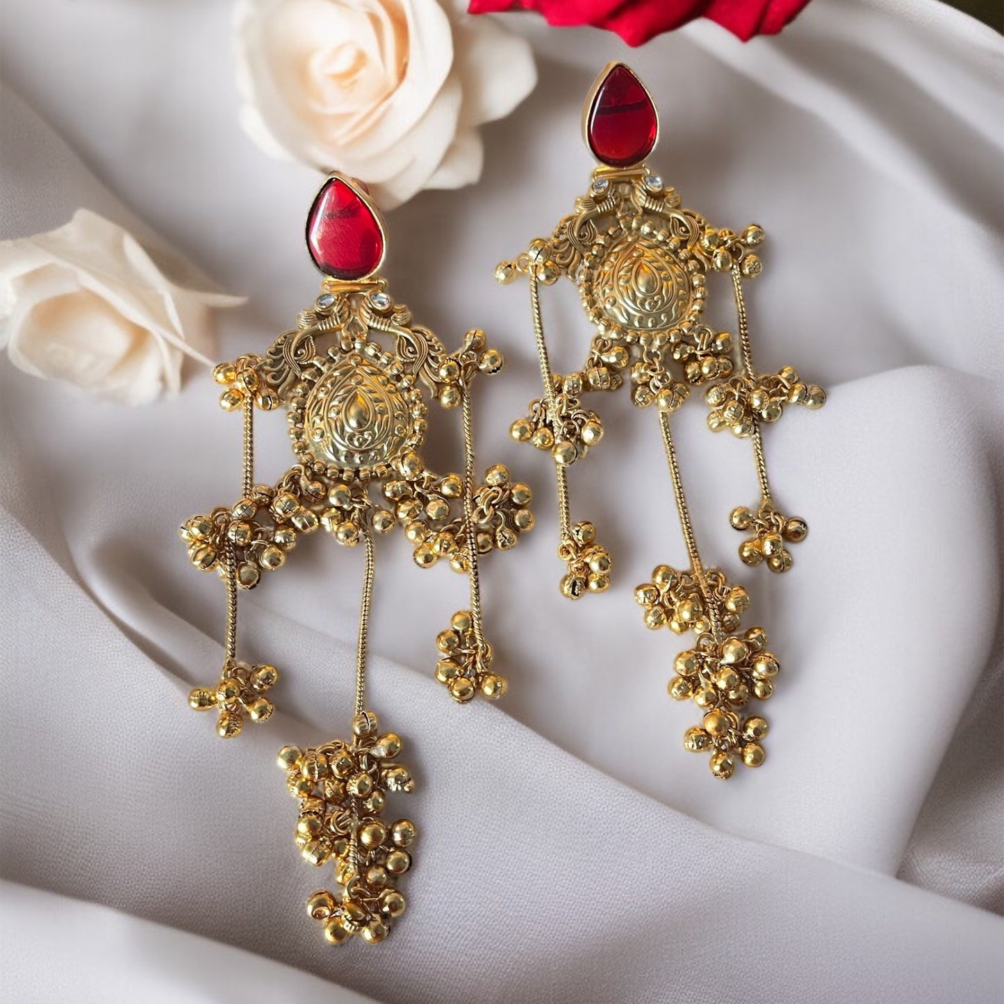 Golden Thappa Kashmiri Earrings