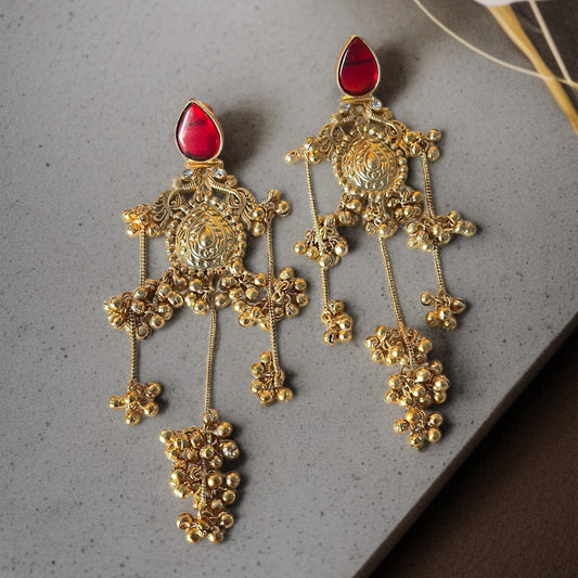 Golden Thappa Kashmiri Earrings