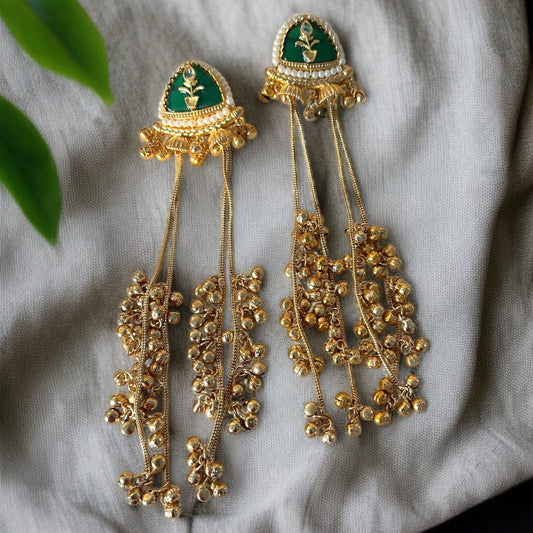 Green Ghungroo Kashmiri Earrings