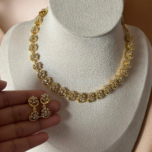 Gold AD Studded Necklace Set