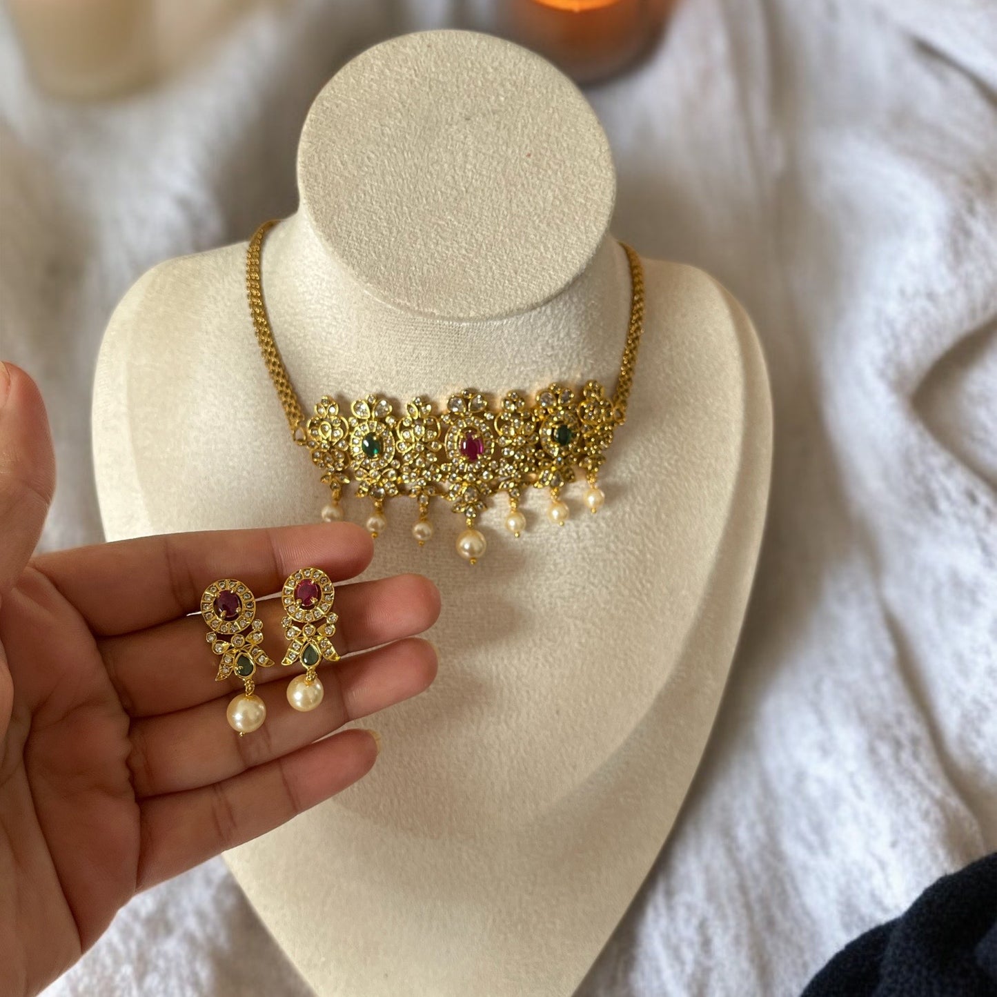 Jadau Gold AD Necklace Set