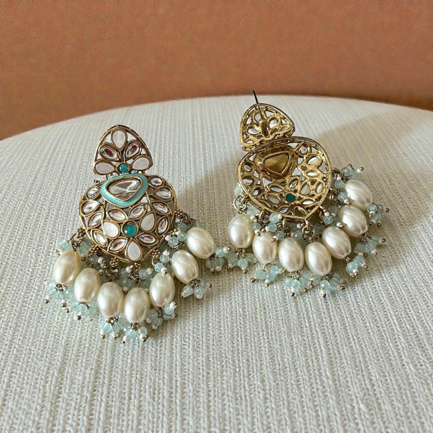 MOP Kundan Chandbali Earrings
