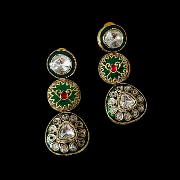 Green Kundan Drop Earrings