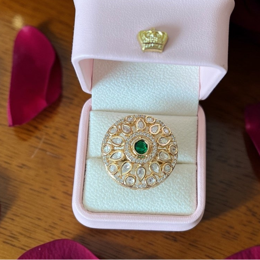 Green Stone Kundan Ring