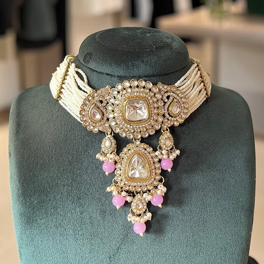 Kundan Beaded Maang Tikka Necklace Set