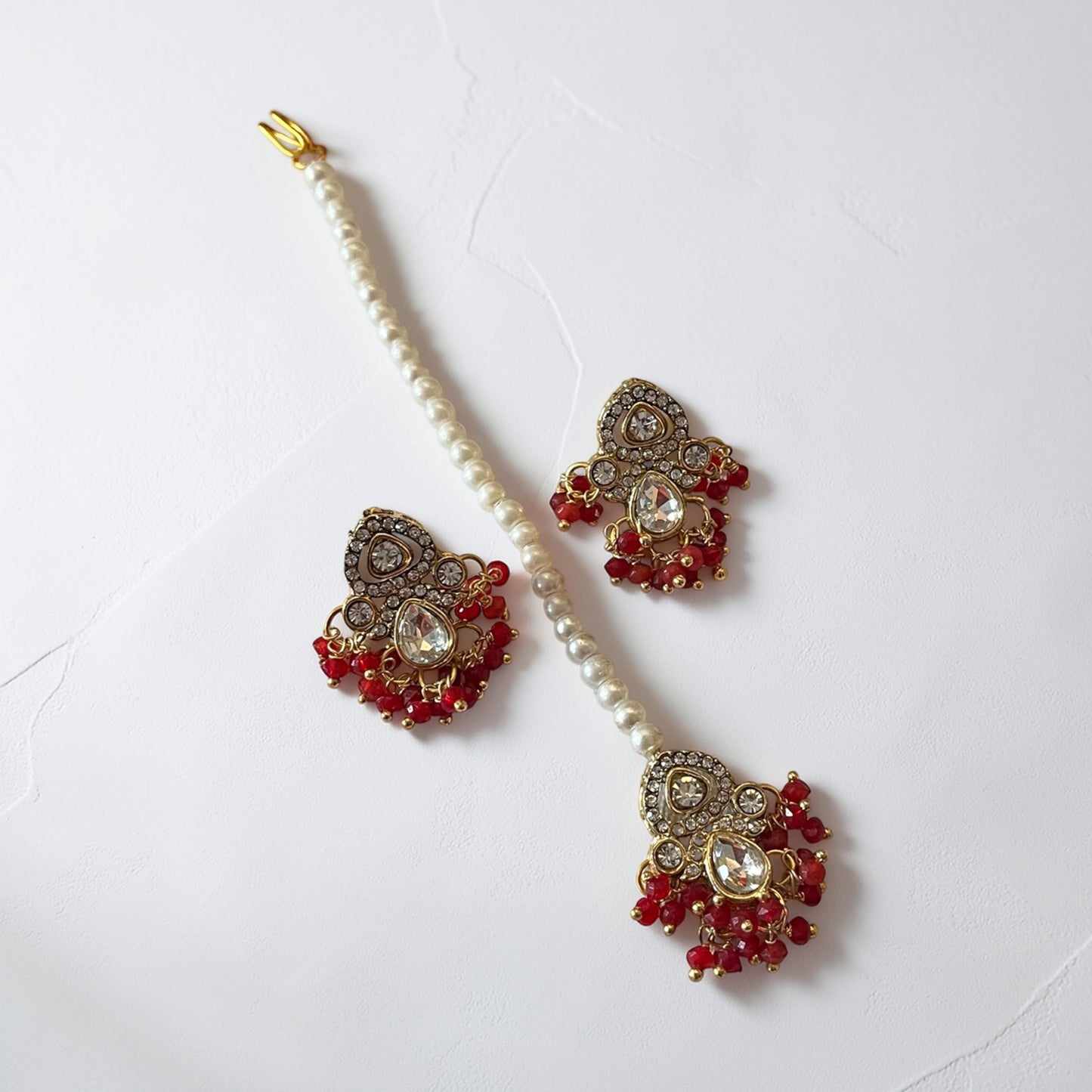 Kundan Zircon Maang Tikka Necklace Set