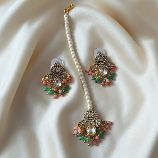 Kundan Zircon Maang Tikka Necklace Set