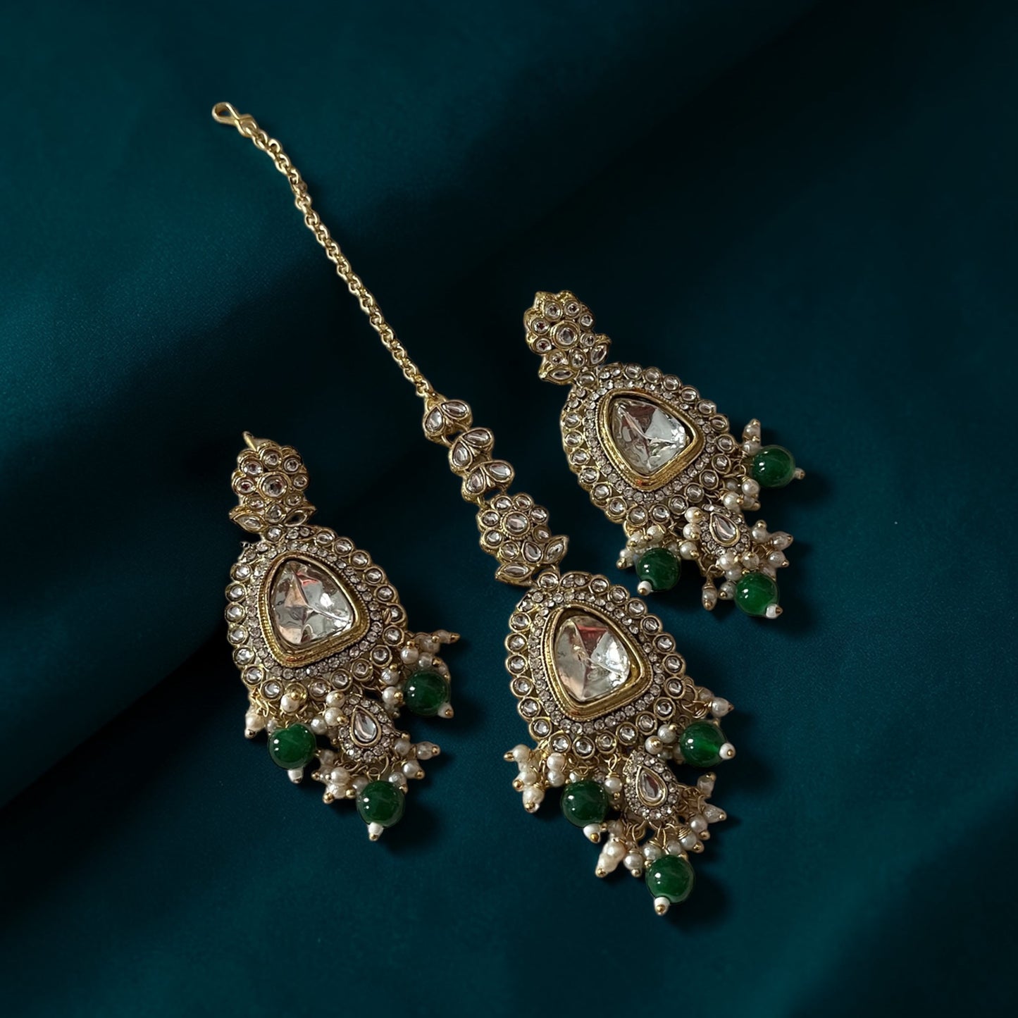 Kundan Beaded MaangTikka Necklace Set
