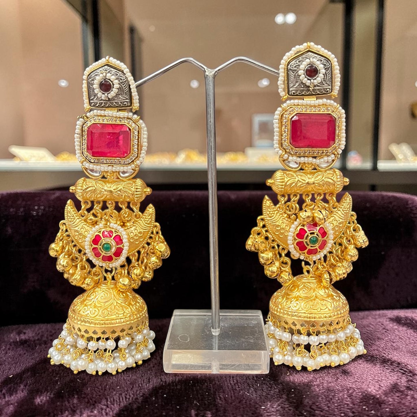 Dual Tone Kashmiri Jhumka Earrings