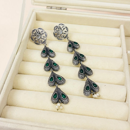 Silver Oxidised Drop Earrings