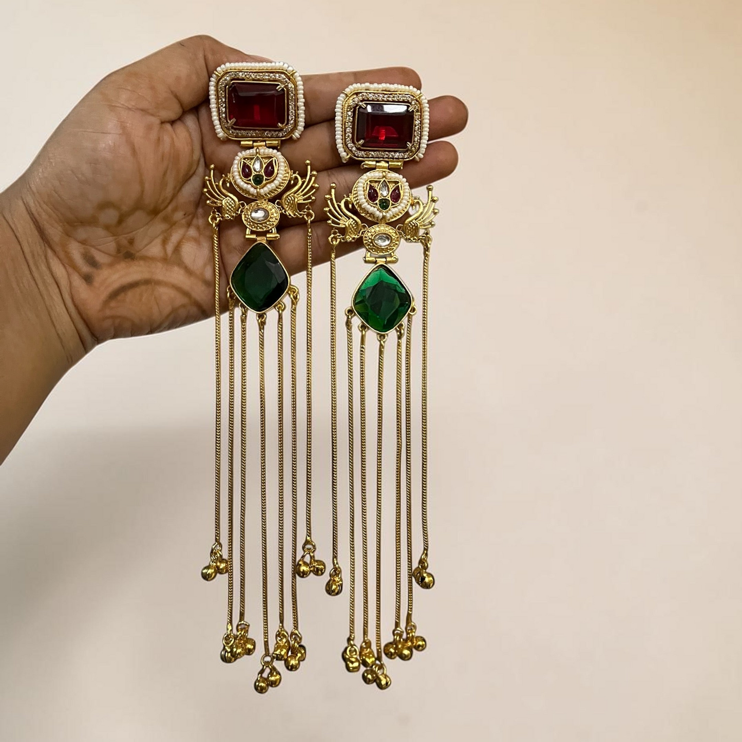 Glass Stone Kashmiri Earrings