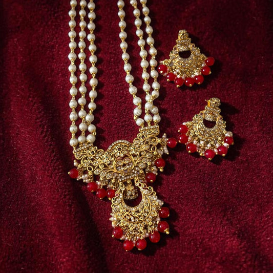 Pearl with AD Long Necklace Set