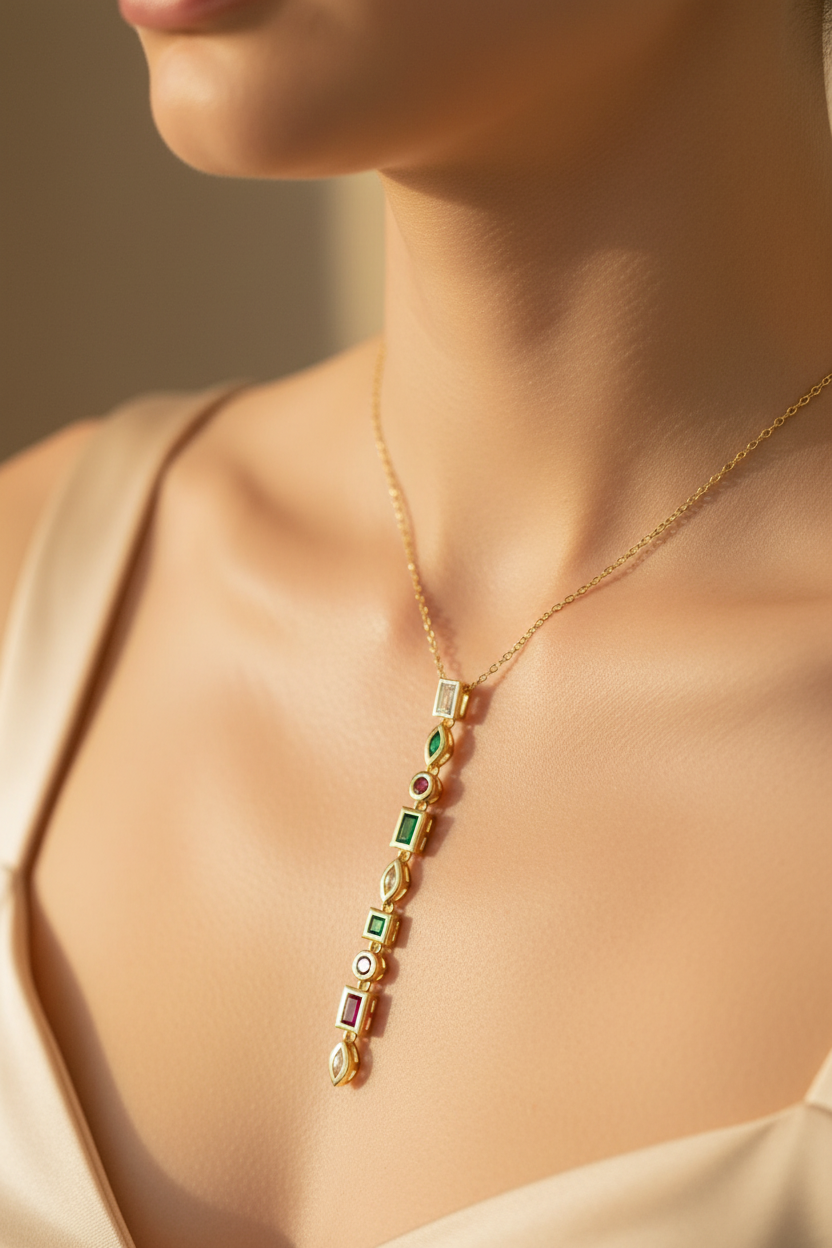 Multicolor Drop Pendant Necklace