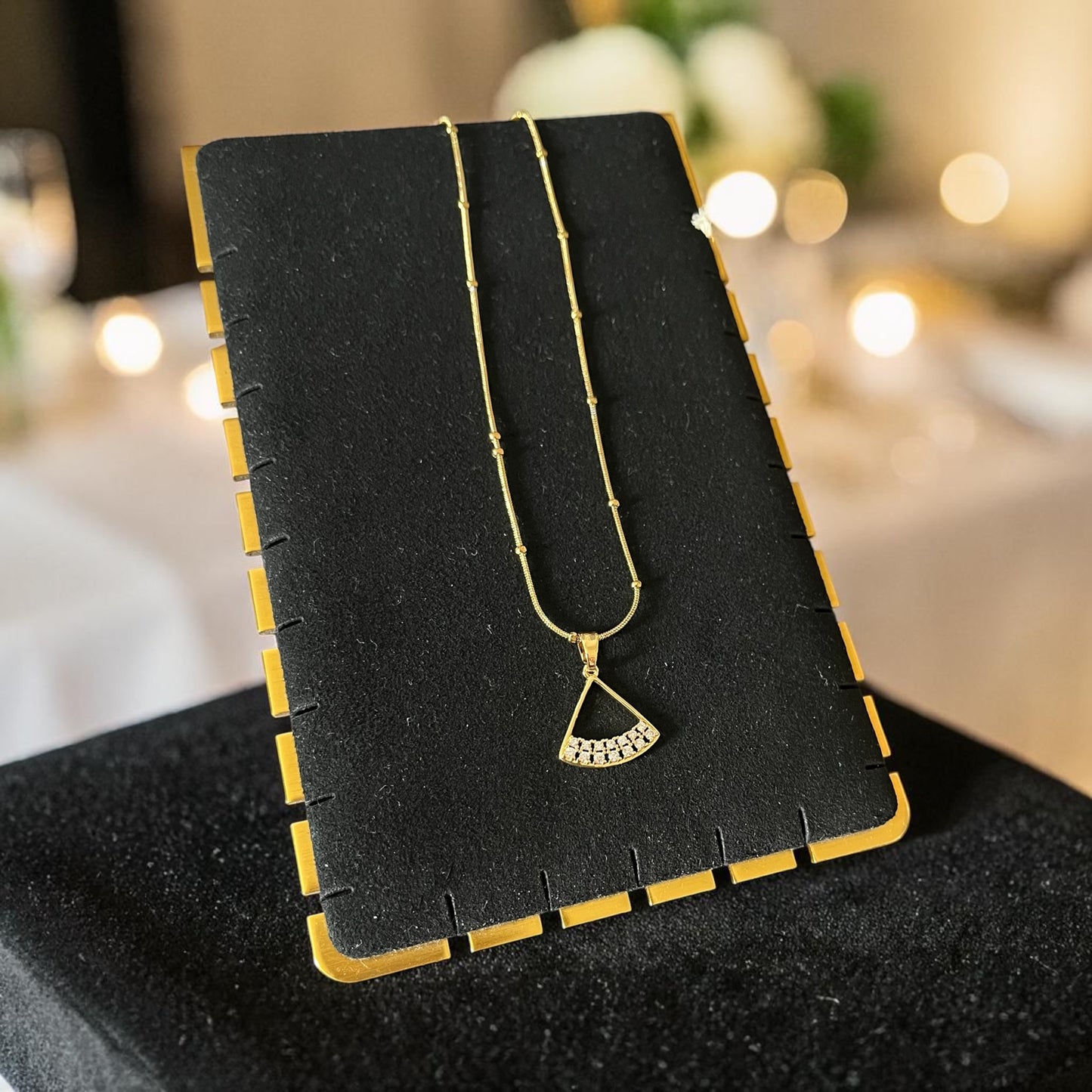 AD Studded Gold Pendant Necklace