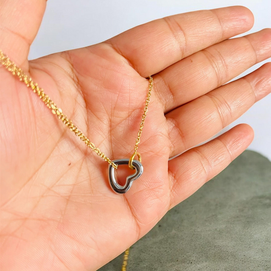 Silver Heart Gold Chain Necklace