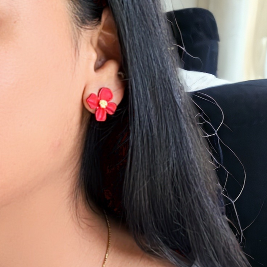 Red Flower Studs Earring