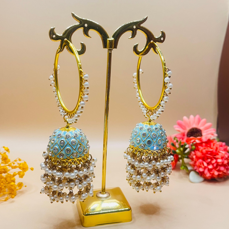 Firozi Hoop Jhumki Earrings