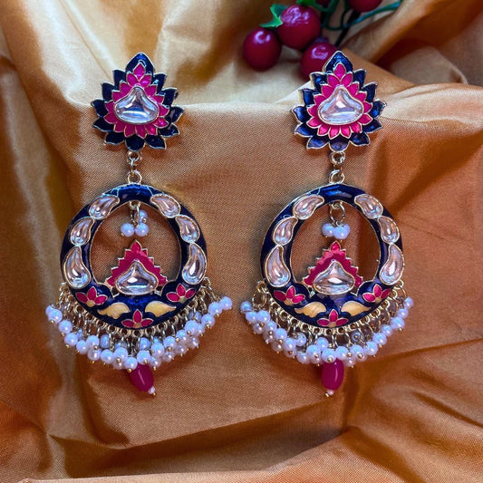 Blue Kundan Meenakari Earrings