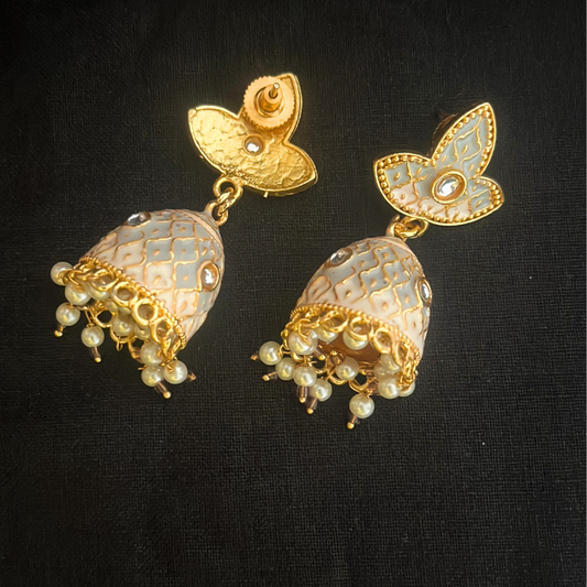 Sky Blue Gold Plated Enamelled Small Jhumki Earrings