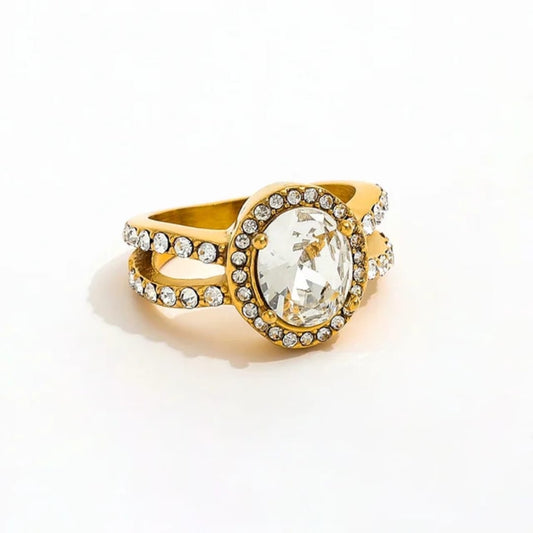 White Rhinestones Statement Ring