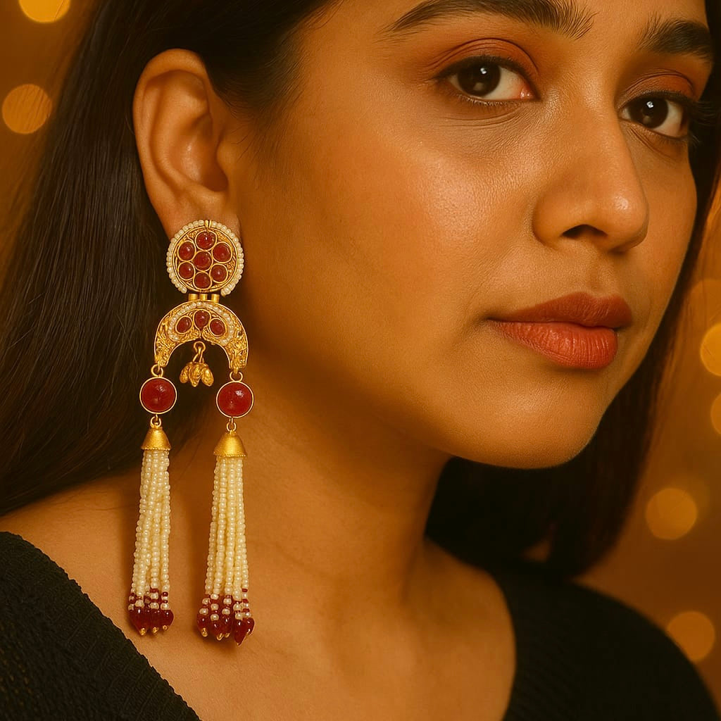 Ruby Pink Pearl Drop Earring