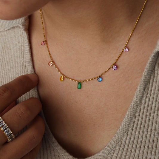 Multi Gem Stone Dangling Necklace