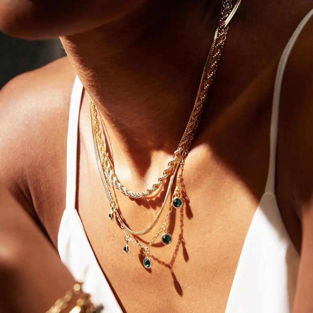 3 Layer Emerald Chain Necklace