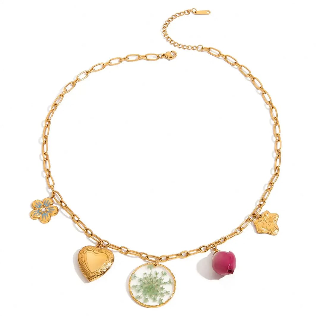 18k Gold Charms Chain Necklace