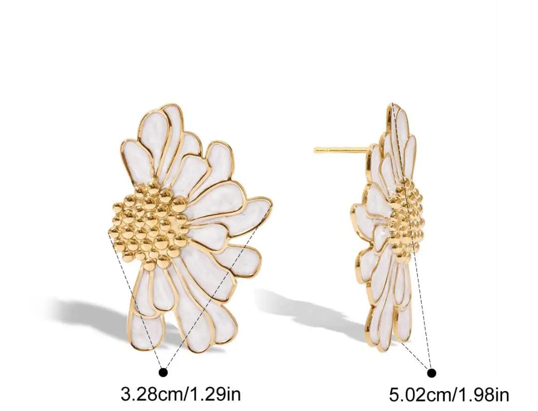 White Flower Statement Studs Earrings