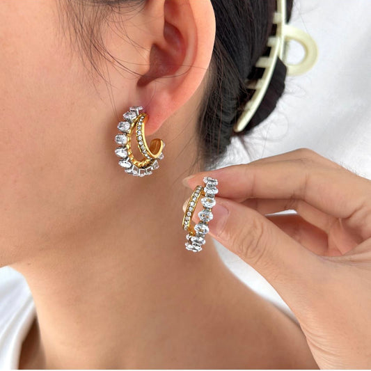 Double Layered Crystal Stone Earrings