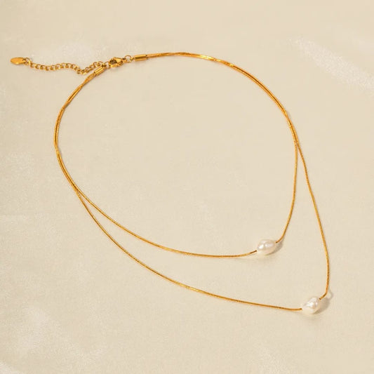 Fresh Water Pearl Double Layer Chain Necklace
