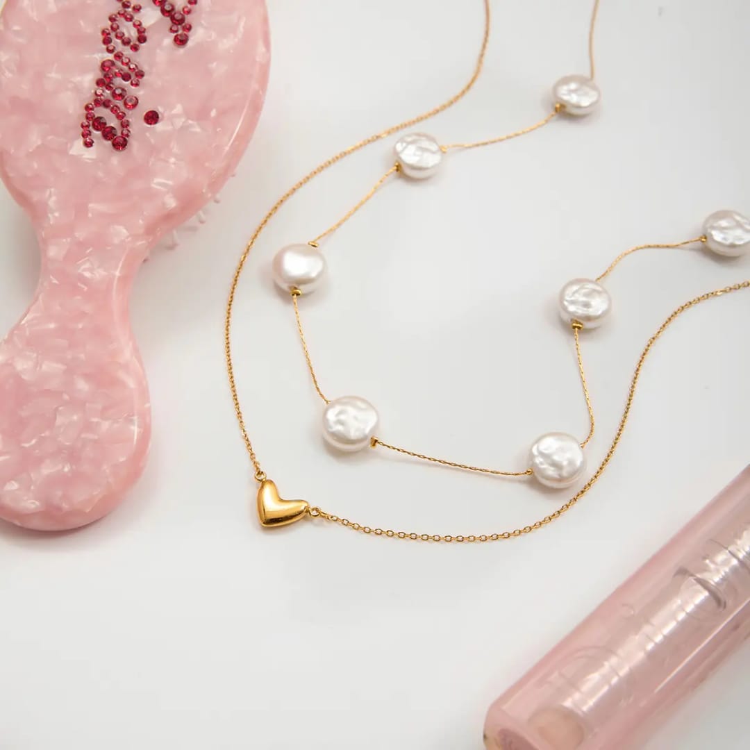 Heart Pearl Chain Necklace